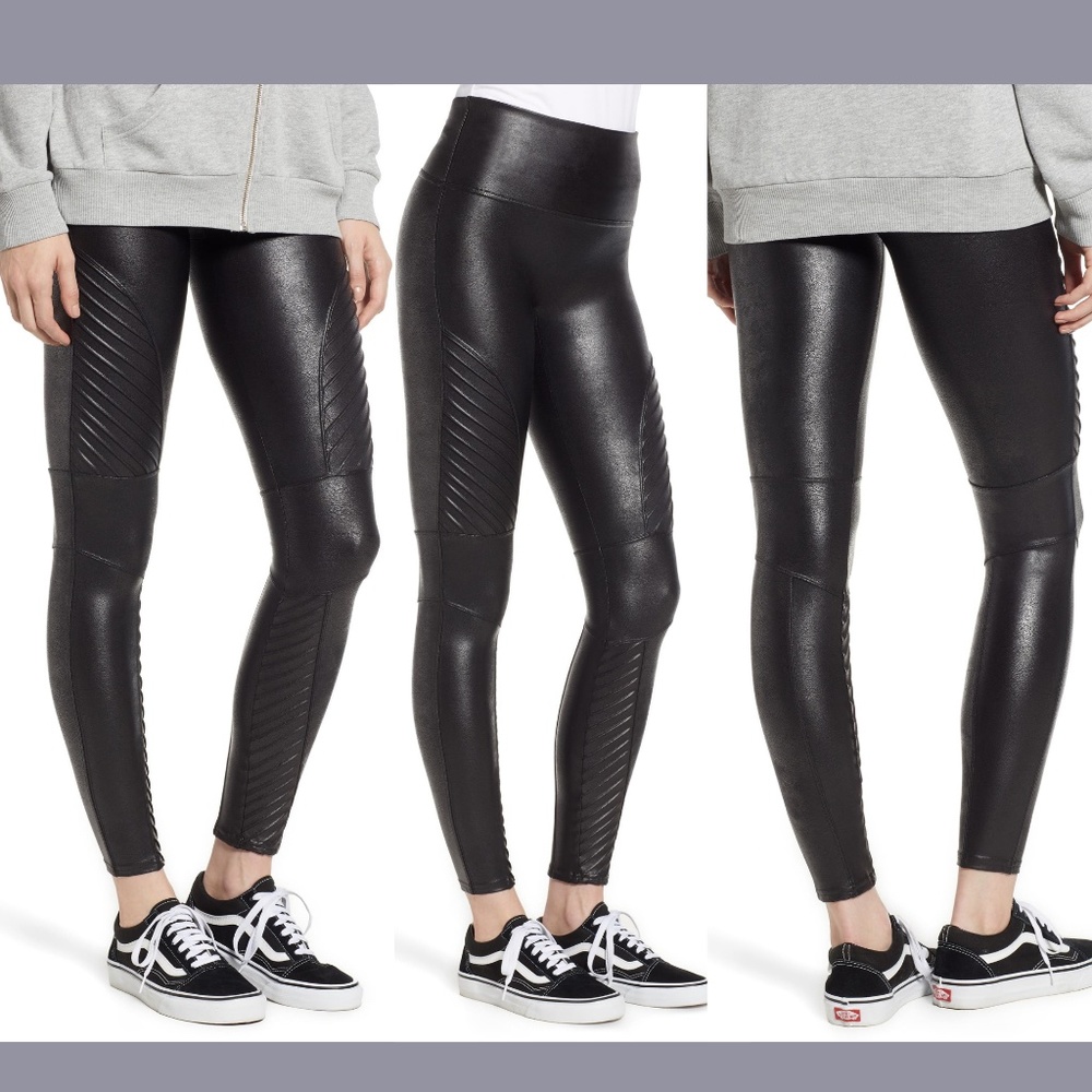 NWT SPANX [ Small ] Faux Leather‎ Moto Leggings in Very Black